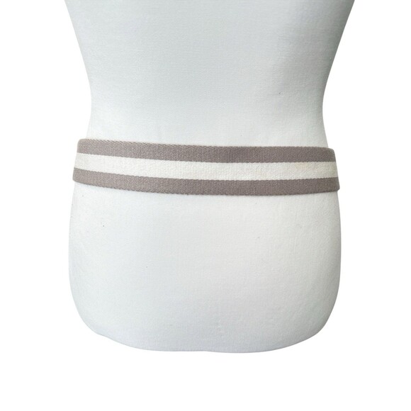 India Hicks Speedy Stripe Belt Taupe Ivory Gold D Ring Italy Quiet Luxury S/M
